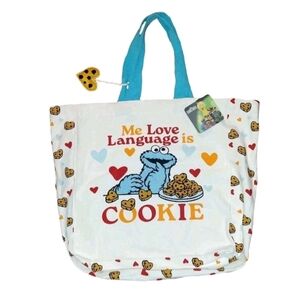 Sesame Street Cookie Monster Love Language Double Sided Canvas Tote Shopping Bag